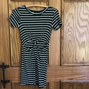 striped bodycon dress with open knotted stomach